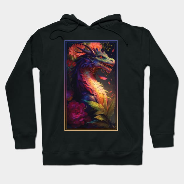 Dragon Vibrant Tropical Flower Tall Digital Oil Painting Portrait 2 Hoodie by ArtHouseFlunky